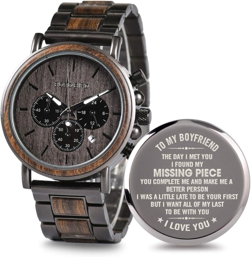 2win Engraved Wooden Watch for Boyfriend My Man Fiancé Husband Customized Personalized Wood Watches for Men Birthday Anniversary Personalized Watch - Image 16