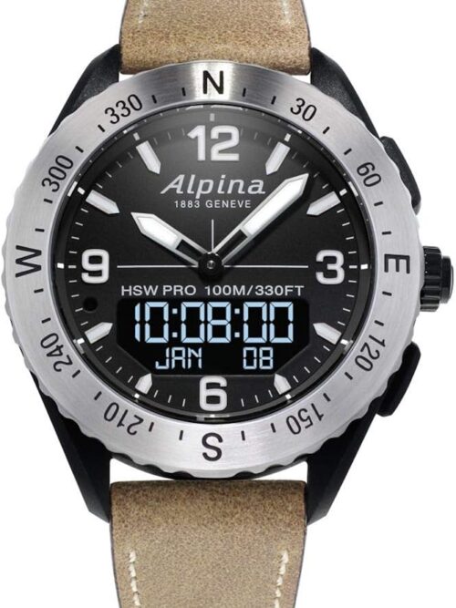 Alpina Men's Alpiner X Outdoor Connected Watch, Multi-Functional, Activity, Sleep, GPS, Message Notifications, Worldtimer, Digitial LED Screen, Sapphire Crystal, 45mm