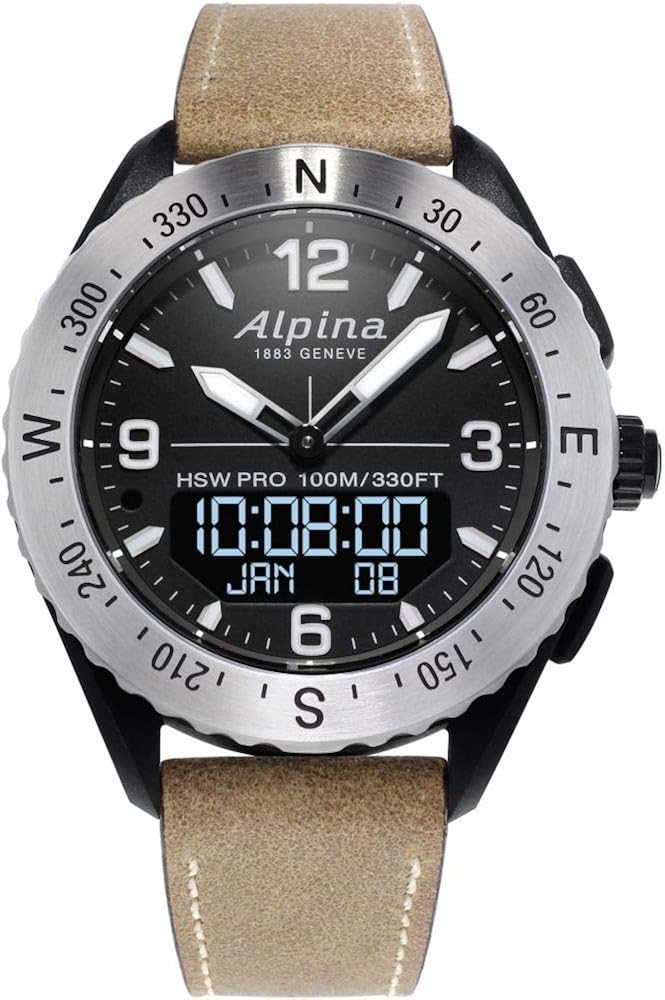 Alpina Men's Alpiner X Outdoor Connected Watch, Multi-Functional, Activity, Sleep, GPS, Message Notifications, Worldtimer, Digitial LED Screen, Sapphire Crystal, 45mm