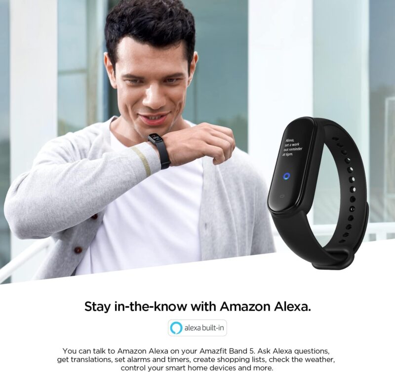Amazfit Band 5 Activity Fitness Tracker with Alexa Built-in, 15-Day Battery Life, Blood Oxygen, Heart Rate, Sleep & Stress Monitoring, 5 ATM Water Resistant, Fitness Watch for Men Women Kids, Black - Image 2