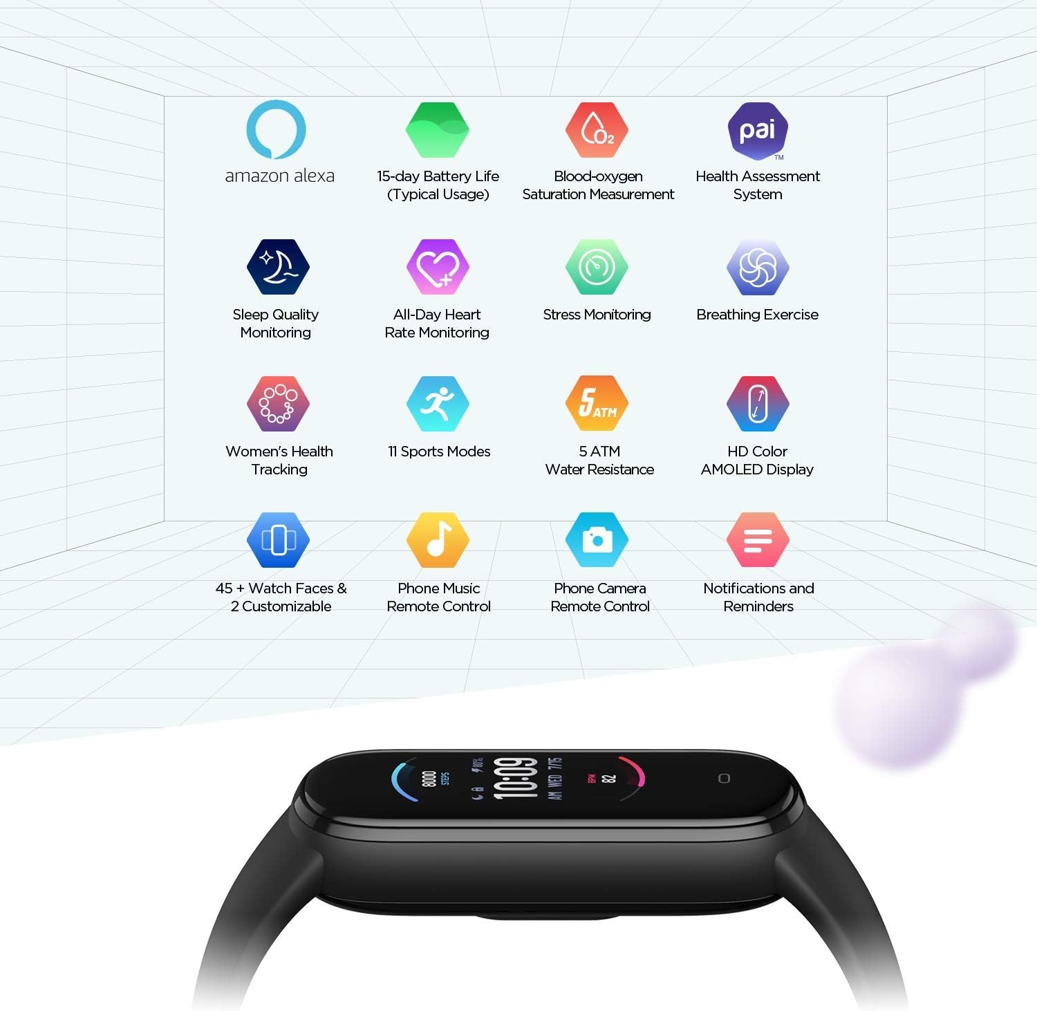 Amazfit Band 5 Activity Fitness Tracker with Alexa Built-in, 15-Day Battery Life, Blood Oxygen, Heart Rate, Sleep & Stress Monitoring, 5 ATM Water Resistant, Fitness Watch for Men Women Kids, Black - Image 5