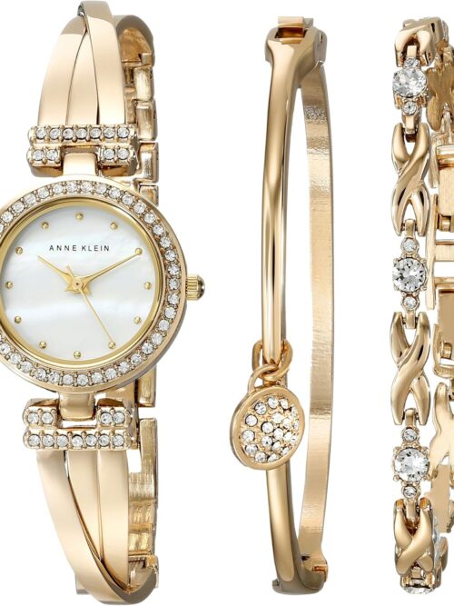 Anne Klein Women's Premium Crystal Accented Bangle Watch and Bracelet Set