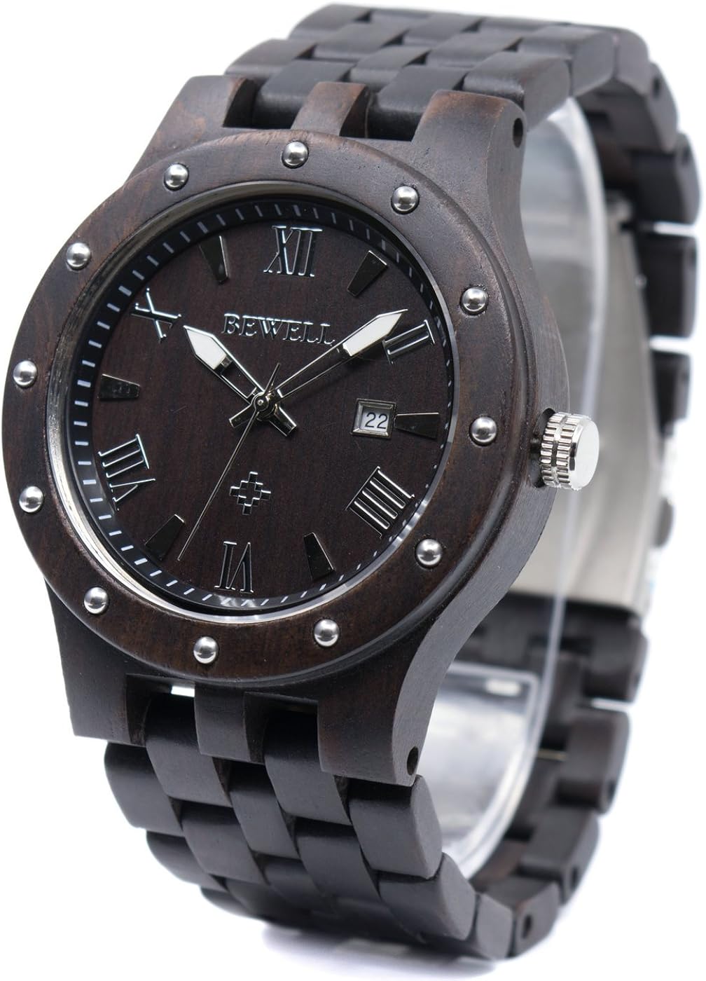 Bewell Men's Wooden Watches Handmade Date Display Analog Quartz Luminous Wristwatch - Image 9
