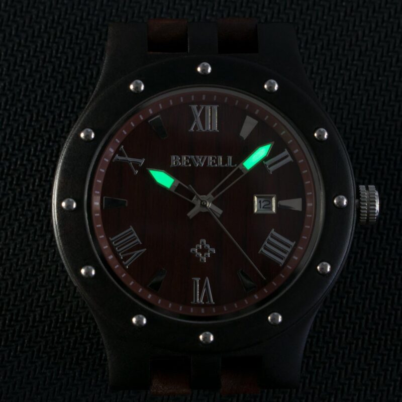 Bewell Men's Wooden Watches Handmade Date Display Analog Quartz Luminous Wristwatch - Image 6