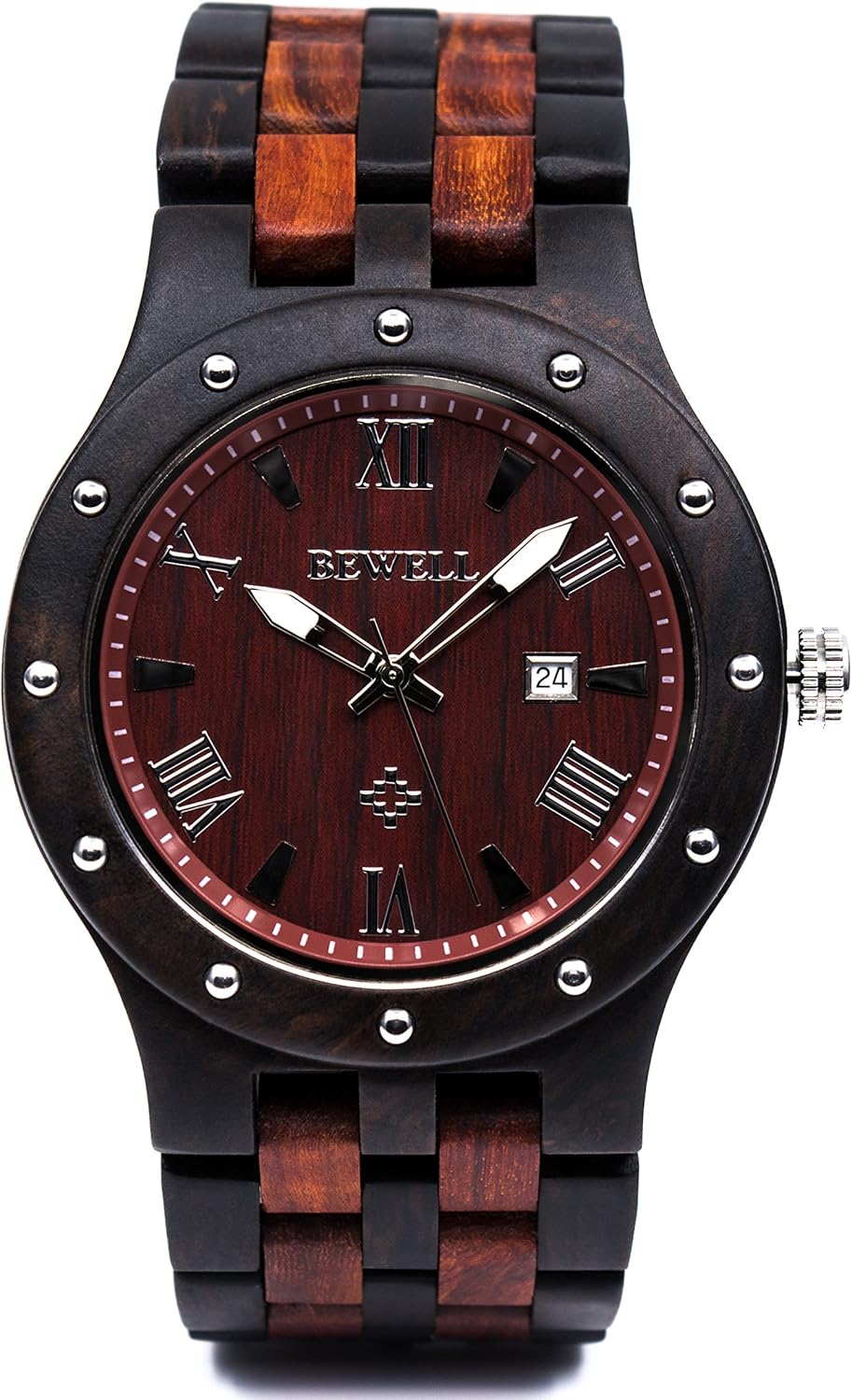Bewell Men's Wooden Watches Handmade Date Display Analog Quartz Luminous Wristwatch - Image 2