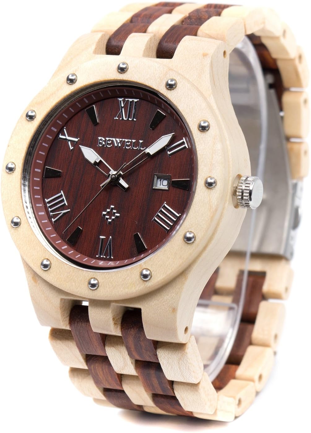Bewell Men's Wooden Watches Handmade Date Display Analog Quartz Luminous Wristwatch - Image 8