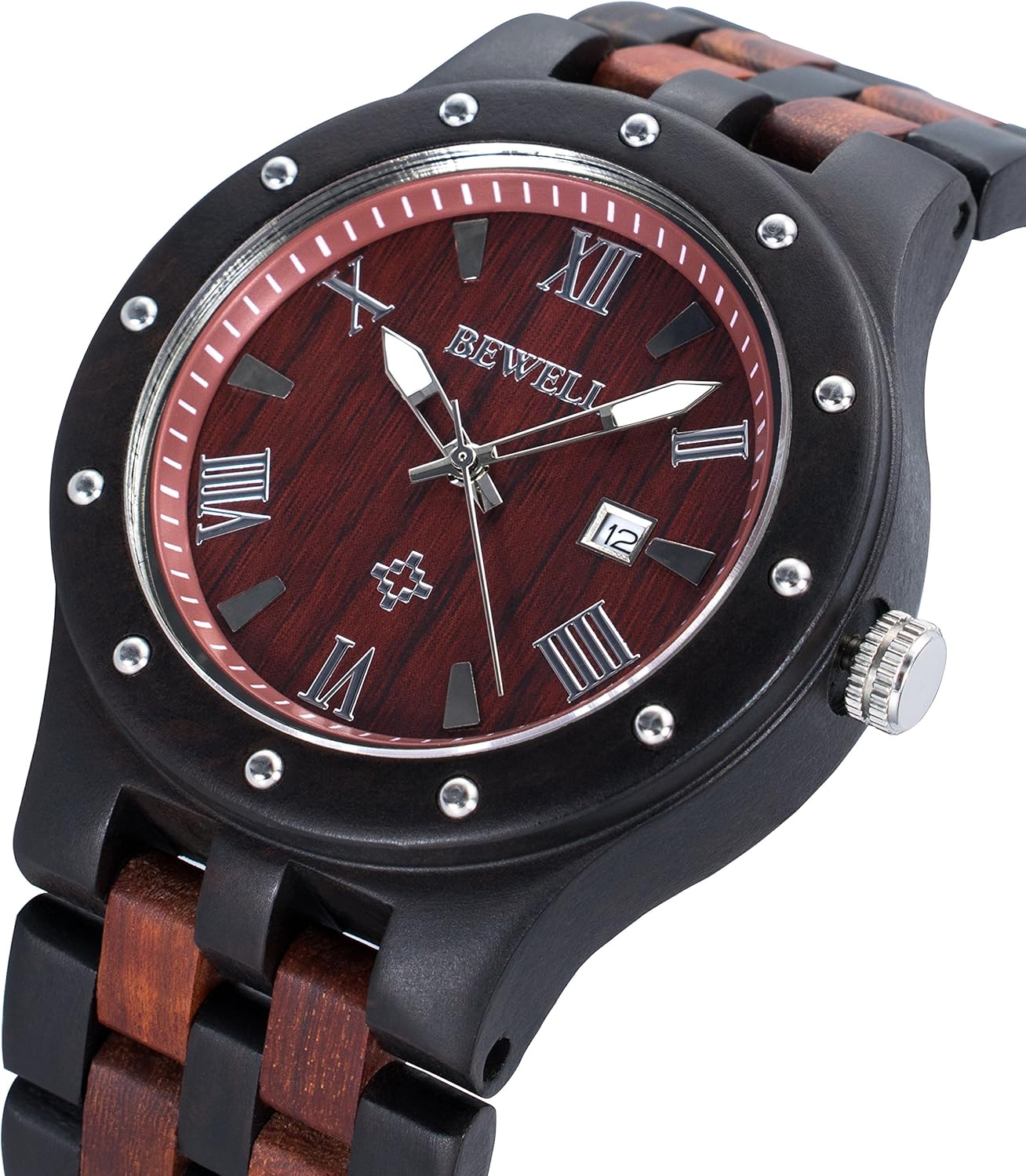 Bewell Men's Wooden Watches Handmade Date Display Analog Quartz Luminous Wristwatch - Image 3