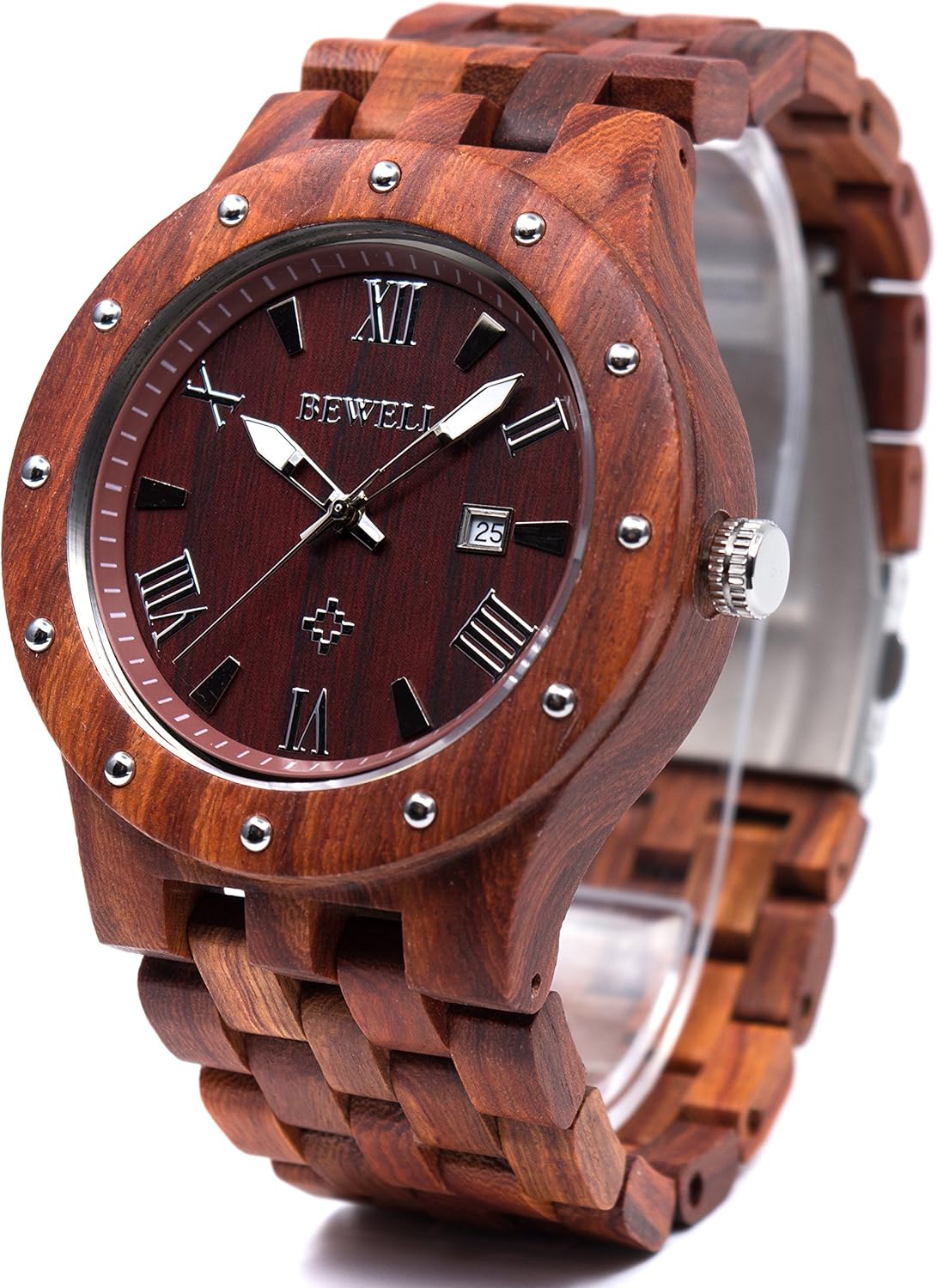 Bewell Men's Wooden Watches Handmade Date Display Analog Quartz Luminous Wristwatch - Image 10