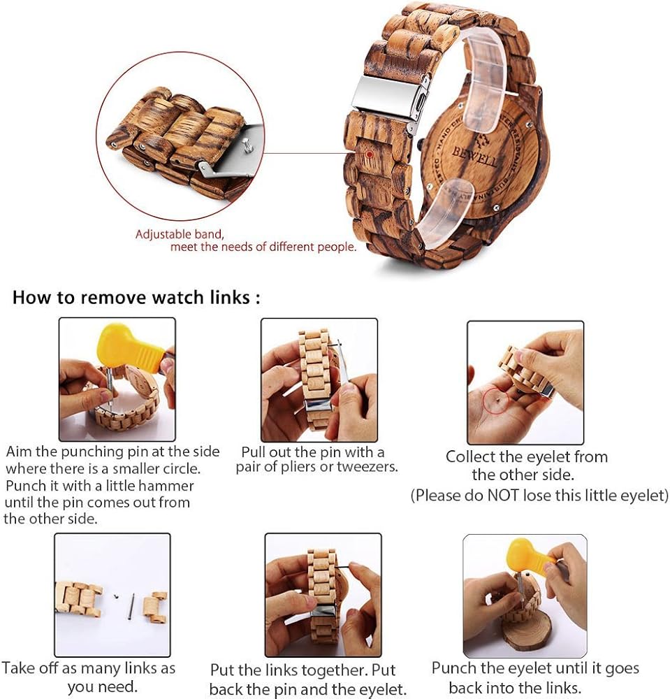 Bewell W086B Mens Wooden Watch Analog Quartz Lightweight Handmade Wood Wrist Watch - Image 5