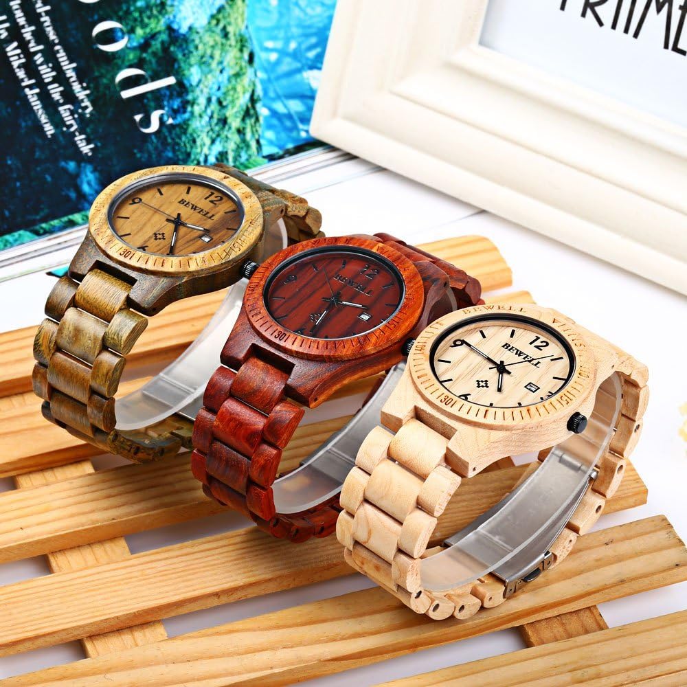 Bewell W086B Mens Wooden Watch Analog Quartz Lightweight Handmade Wood Wrist Watch - Image 6