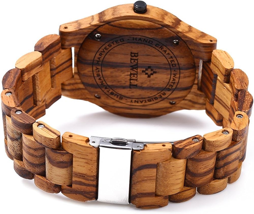 Bewell W086B Mens Wooden Watch Analog Quartz Lightweight Handmade Wood Wrist Watch - Image 3