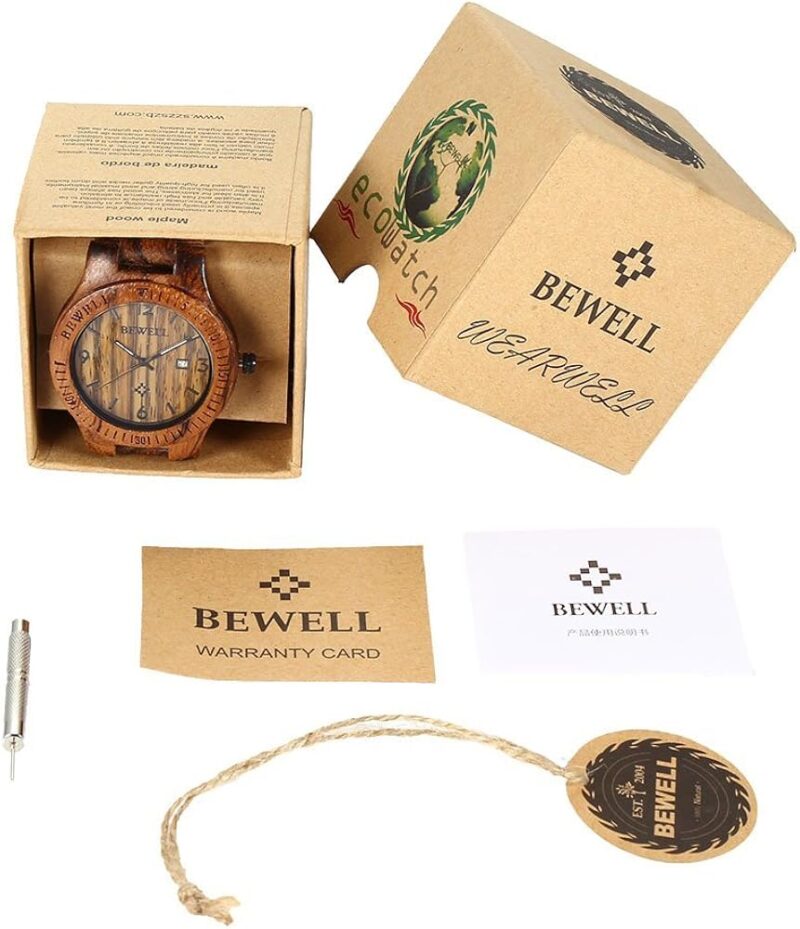 Bewell W086B Mens Wooden Watch Analog Quartz Lightweight Handmade Wood Wrist Watch - Image 7