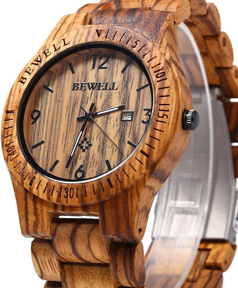 Bewell W086B Mens Wooden Watch Analog Quartz Lightweight Handmade Wood Wrist Watch - Image 2