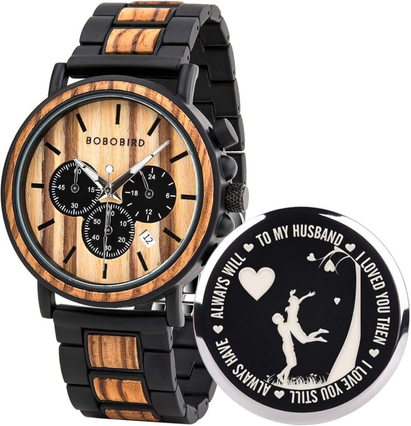 BOBO BIRD Mens Personalized Engraved Wooden Watches, Stylish Wood & Stainless Steel Combined Quartz Casual Wristwatches for Men Family Friends Customized Watch - Image 16