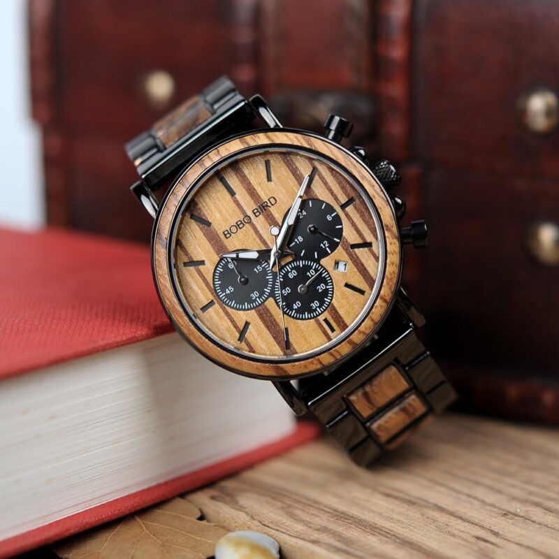 BOBO BIRD Mens Personalized Engraved Wooden Watches, Stylish Wood & Stainless Steel Combined Quartz Casual Wristwatches for Men Family Friends Customized Watch - Image 3