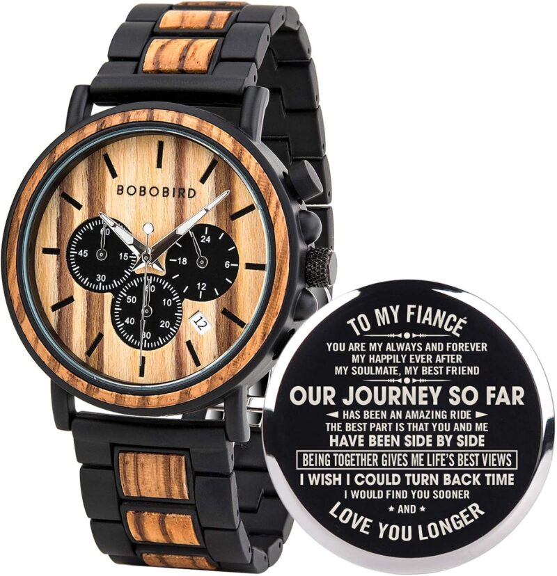 BOBO BIRD Mens Personalized Engraved Wooden Watches, Stylish Wood & Stainless Steel Combined Quartz Casual Wristwatches for Men Family Friends Customized Watch - Image 13