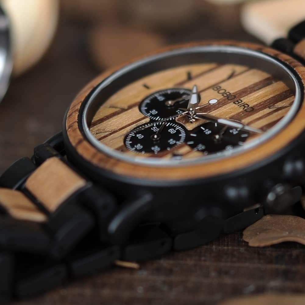 BOBO BIRD Mens Personalized Engraved Wooden Watches, Stylish Wood & Stainless Steel Combined Quartz Casual Wristwatches for Men Family Friends Customized Watch - Image 7