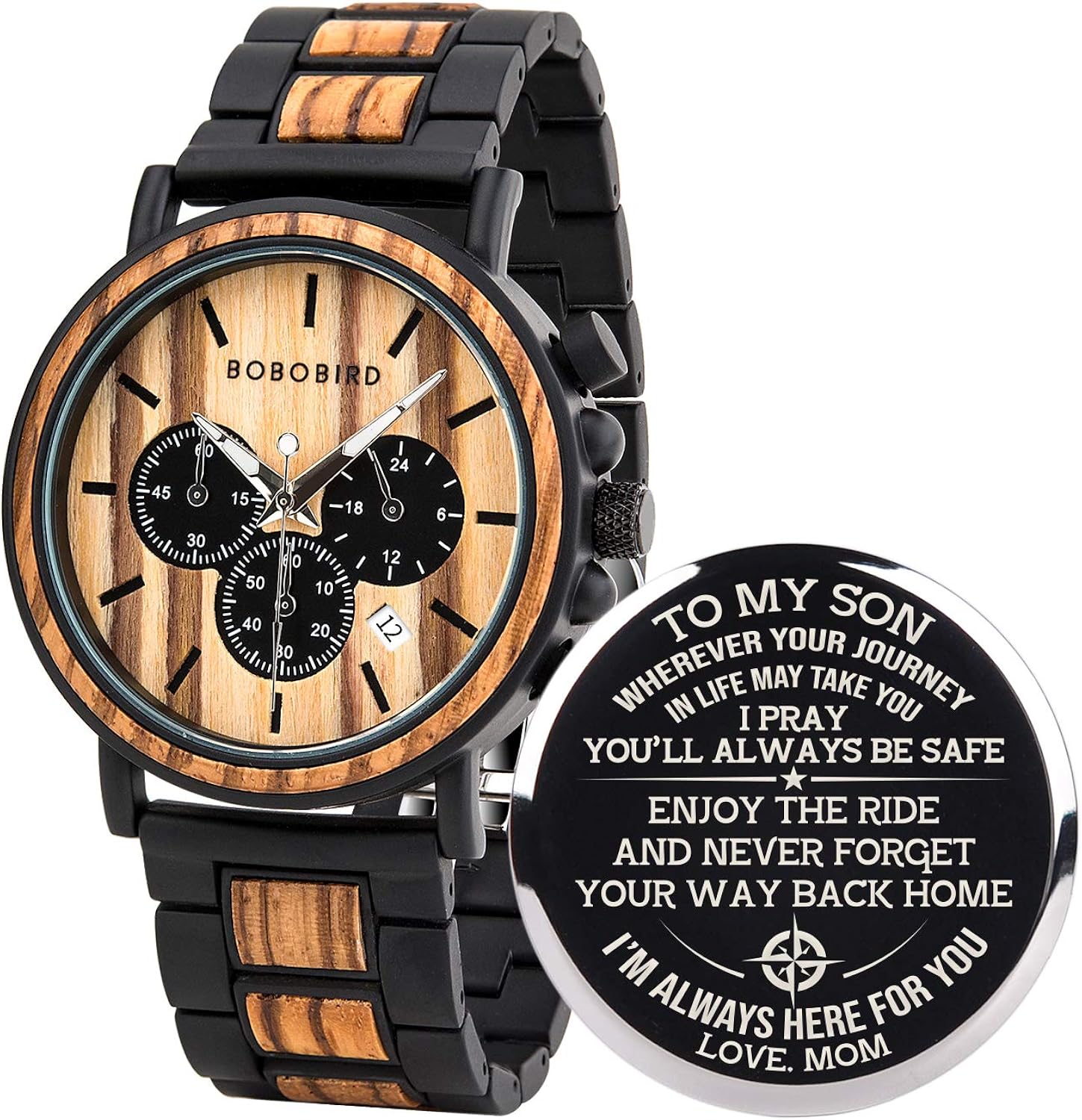 BOBO BIRD Mens Personalized Engraved Wooden Watches, Stylish Wood & Stainless Steel Combined Quartz Casual Wristwatches for Men Family Friends Customized Watch - Image 13