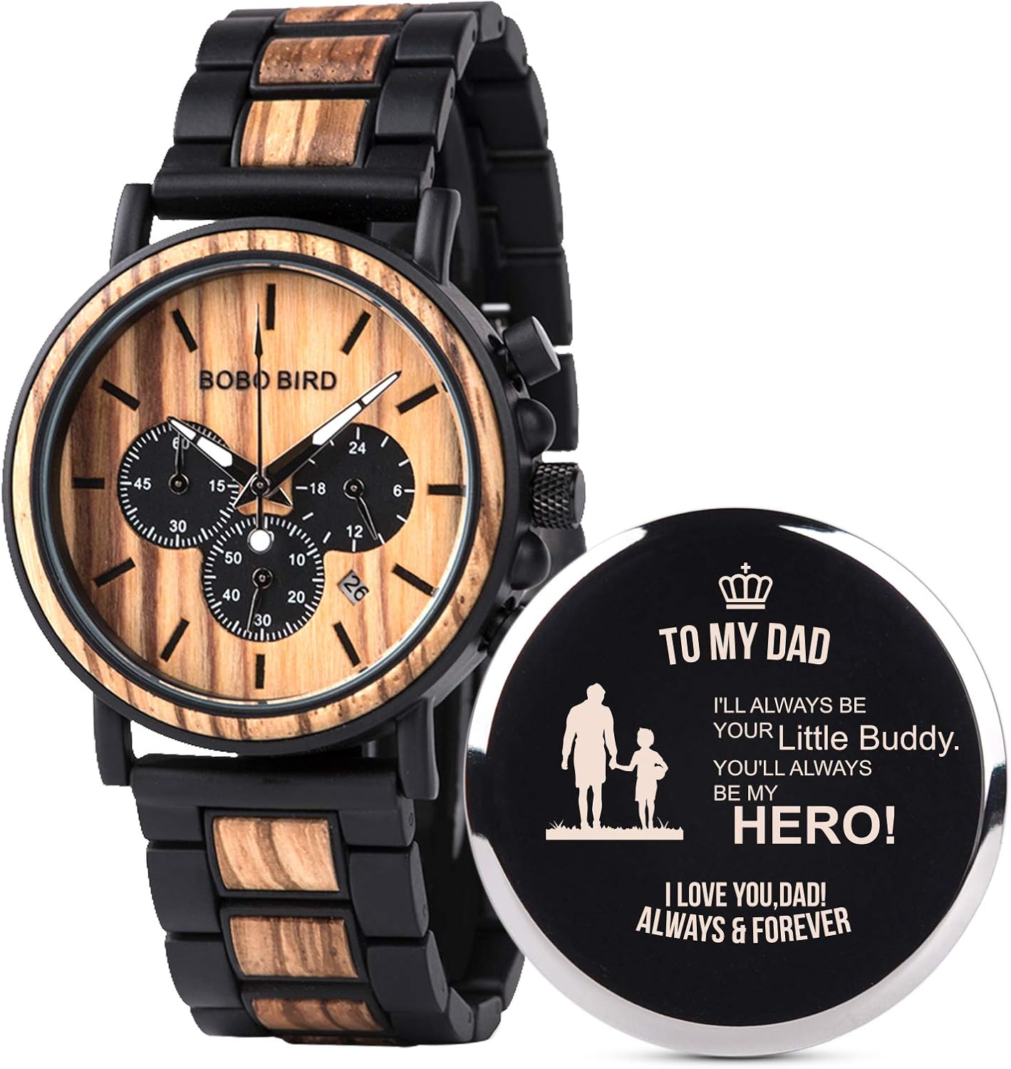 BOBO BIRD Mens Personalized Engraved Wooden Watches, Stylish Wood & Stainless Steel Combined Quartz Casual Wristwatches for Men Family Friends Customized Watch - Image 10
