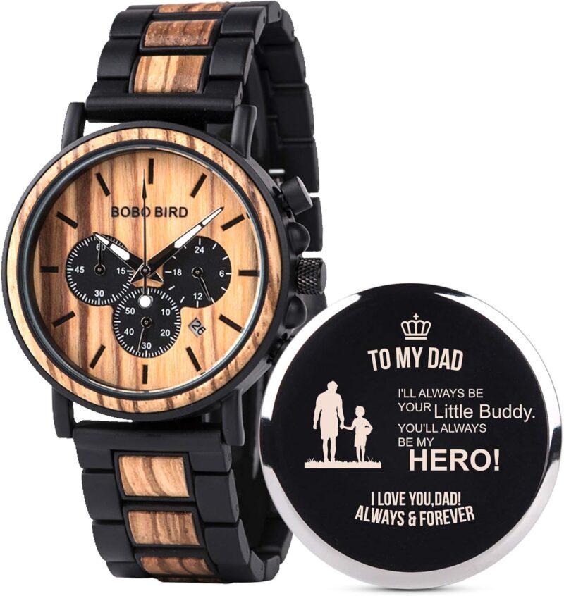 BOBO BIRD Mens Personalized Engraved Wooden Watches, Stylish Wood & Stainless Steel Combined Quartz Casual Wristwatches for Men Family Friends Customized Watch - Image 8