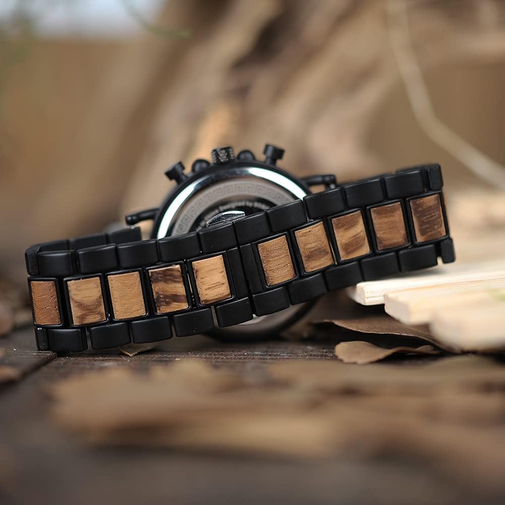 BOBO BIRD Mens Personalized Engraved Wooden Watches, Stylish Wood & Stainless Steel Combined Quartz Casual Wristwatches for Men Family Friends Customized Watch - Image 8