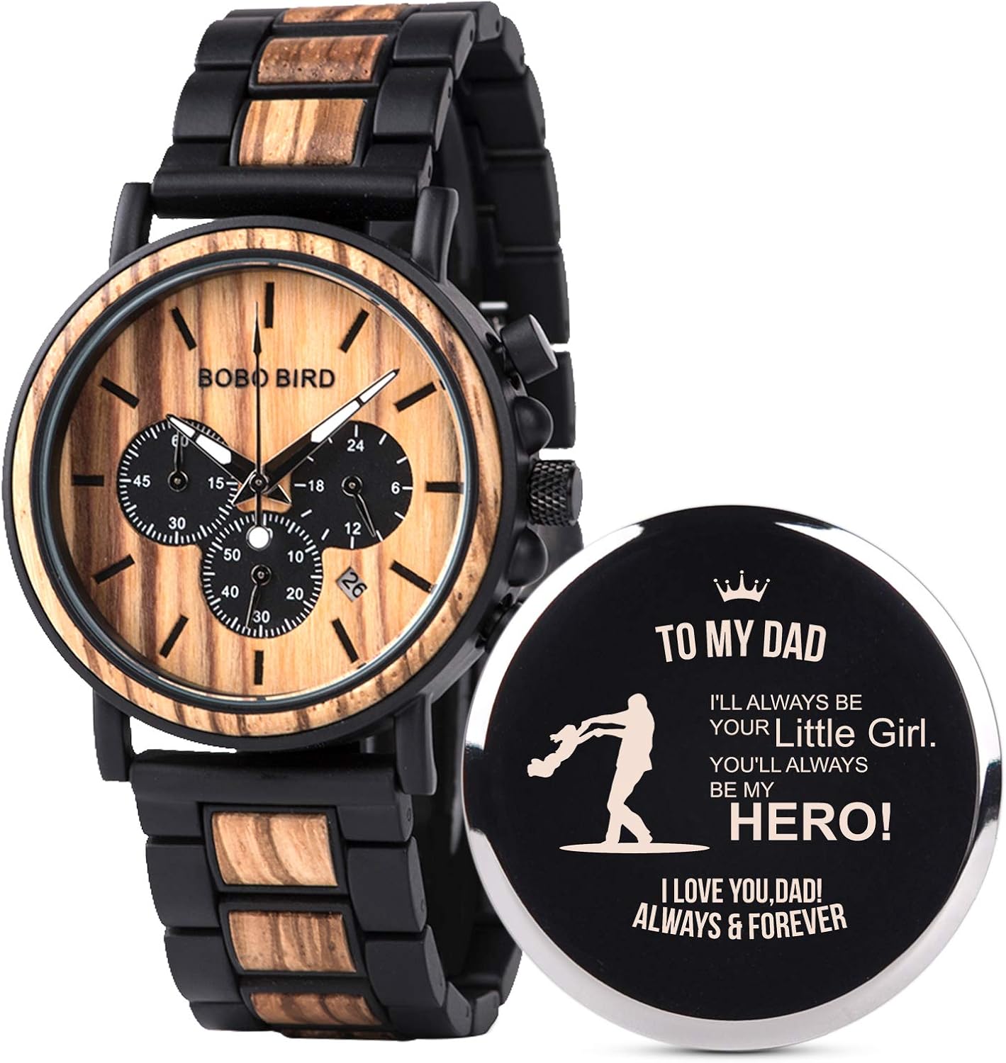BOBO BIRD Mens Personalized Engraved Wooden Watches, Stylish Wood & Stainless Steel Combined Quartz Casual Wristwatches for Men Family Friends Customized Watch - Image 24