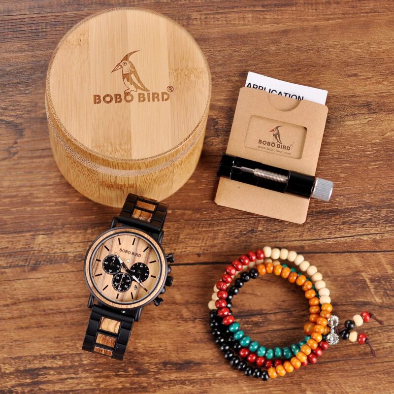 BOBO BIRD Mens Personalized Engraved Wooden Watches, Stylish Wood & Stainless Steel Combined Quartz Casual Wristwatches for Men Family Friends Customized Watch - Image 5