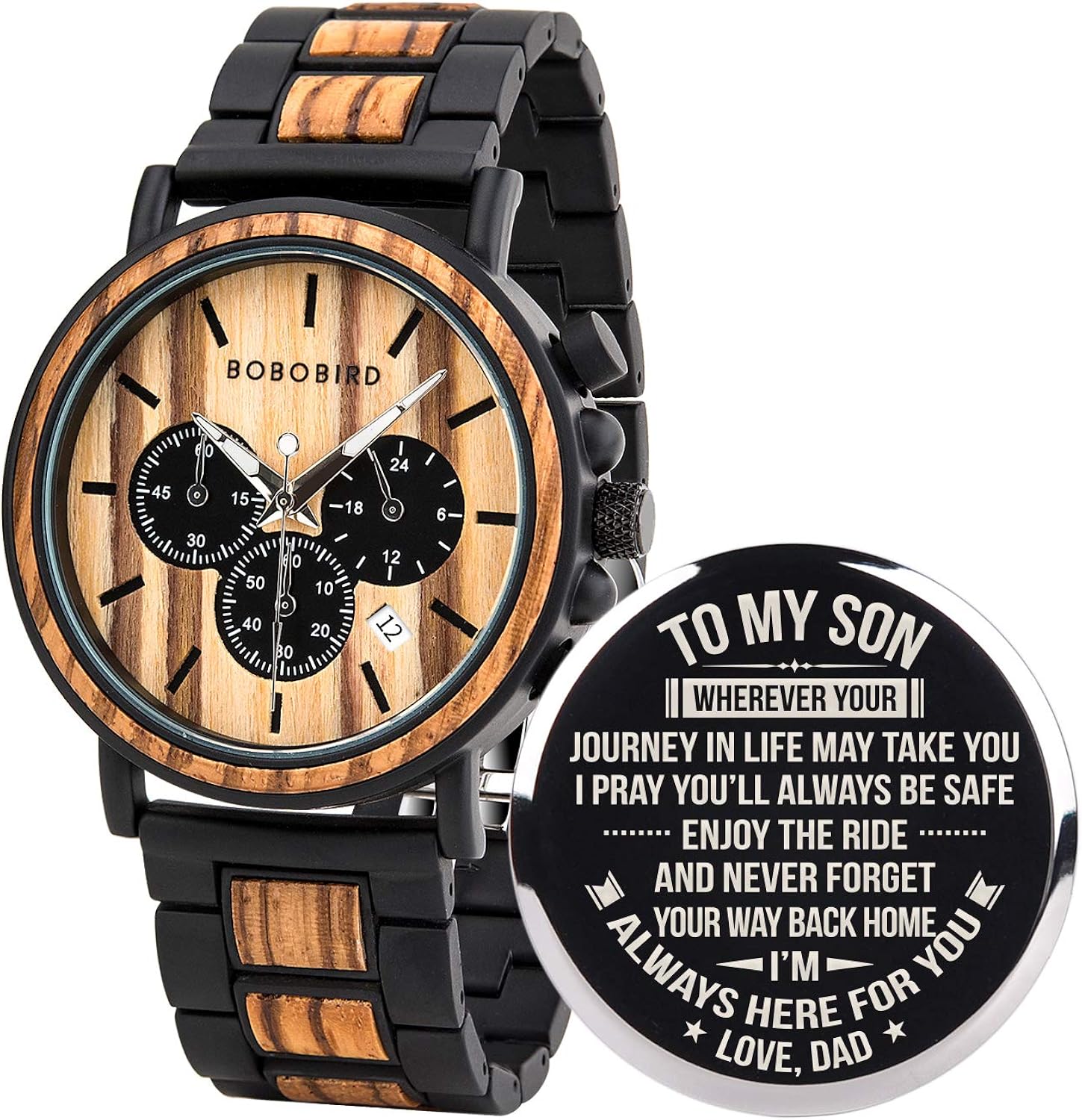 BOBO BIRD Mens Personalized Engraved Wooden Watches, Stylish Wood & Stainless Steel Combined Quartz Casual Wristwatches for Men Family Friends Customized Watch - Image 11