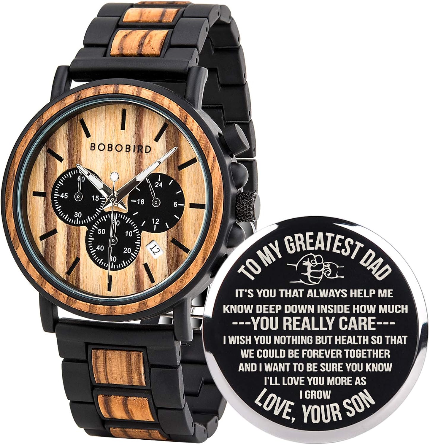 BOBO BIRD Mens Personalized Engraved Wooden Watches, Stylish Wood & Stainless Steel Combined Quartz Casual Wristwatches for Men Family Friends Customized Watch - Image 17