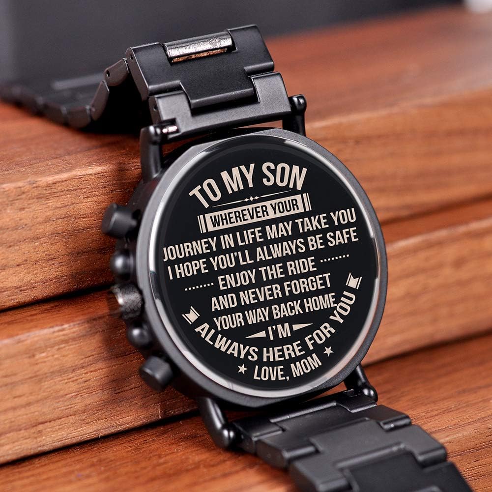 BOBO BIRD Mens Personalized Engraved Wooden Watches, Stylish Wood & Stainless Steel Combined Quartz Casual Wristwatches for Men Family Friends Customized Watch - Image 6