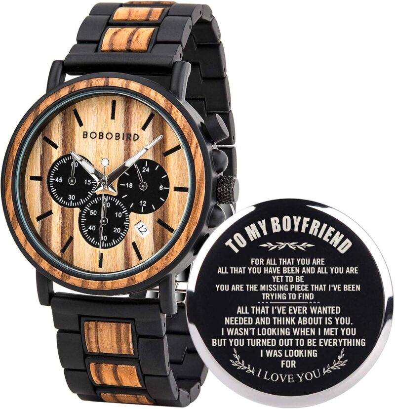 BOBO BIRD Mens Personalized Engraved Wooden Watches, Stylish Wood & Stainless Steel Combined Quartz Casual Wristwatches for Men Family Friends Customized Watch - Image 18
