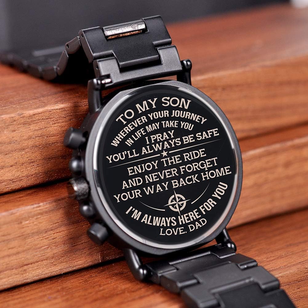 BOBO BIRD Mens Personalized Engraved Wooden Watches, Stylish Wood & Stainless Steel Combined Quartz Casual Wristwatches for Men Family Friends Customized Watch - Image 6