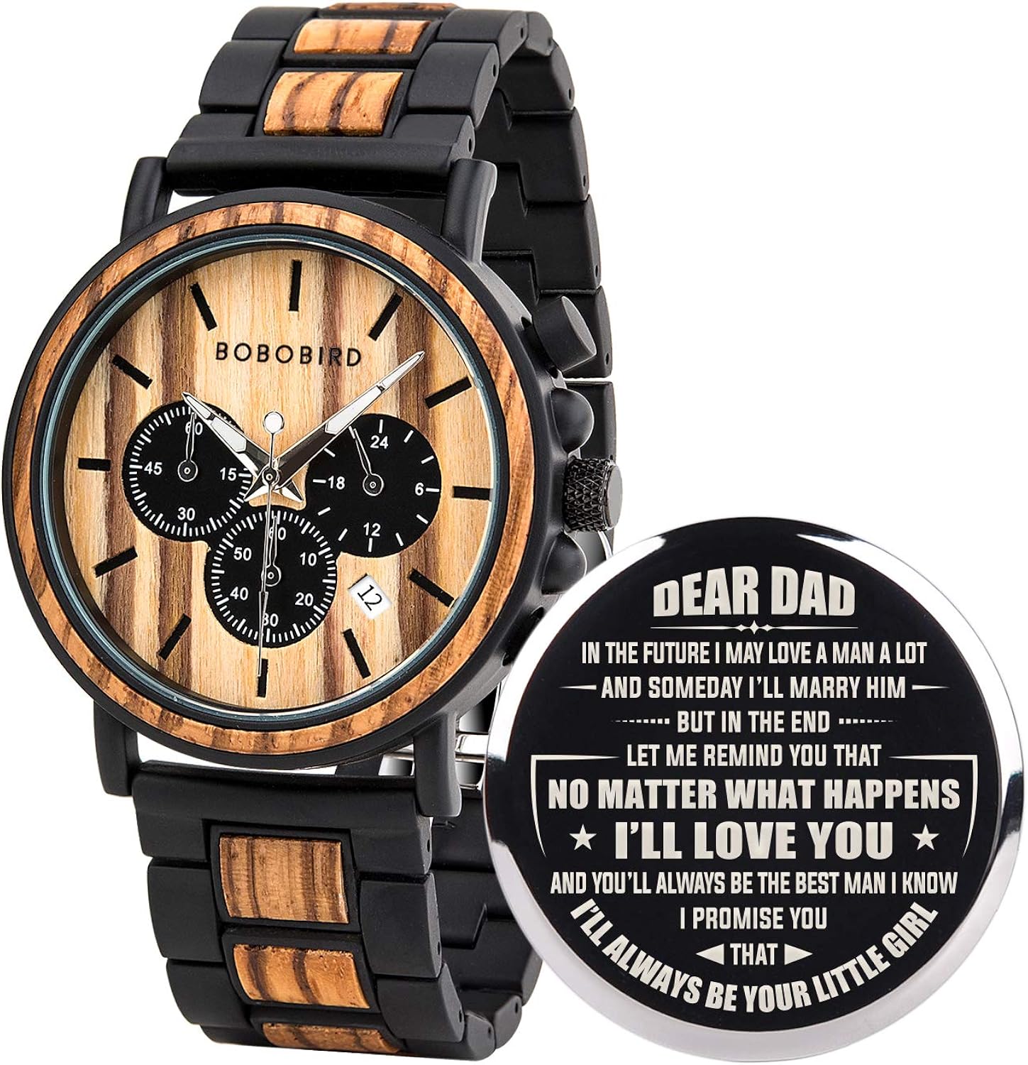 BOBO BIRD Mens Personalized Engraved Wooden Watches, Stylish Wood & Stainless Steel Combined Quartz Casual Wristwatches for Men Family Friends Customized Watch - Image 23