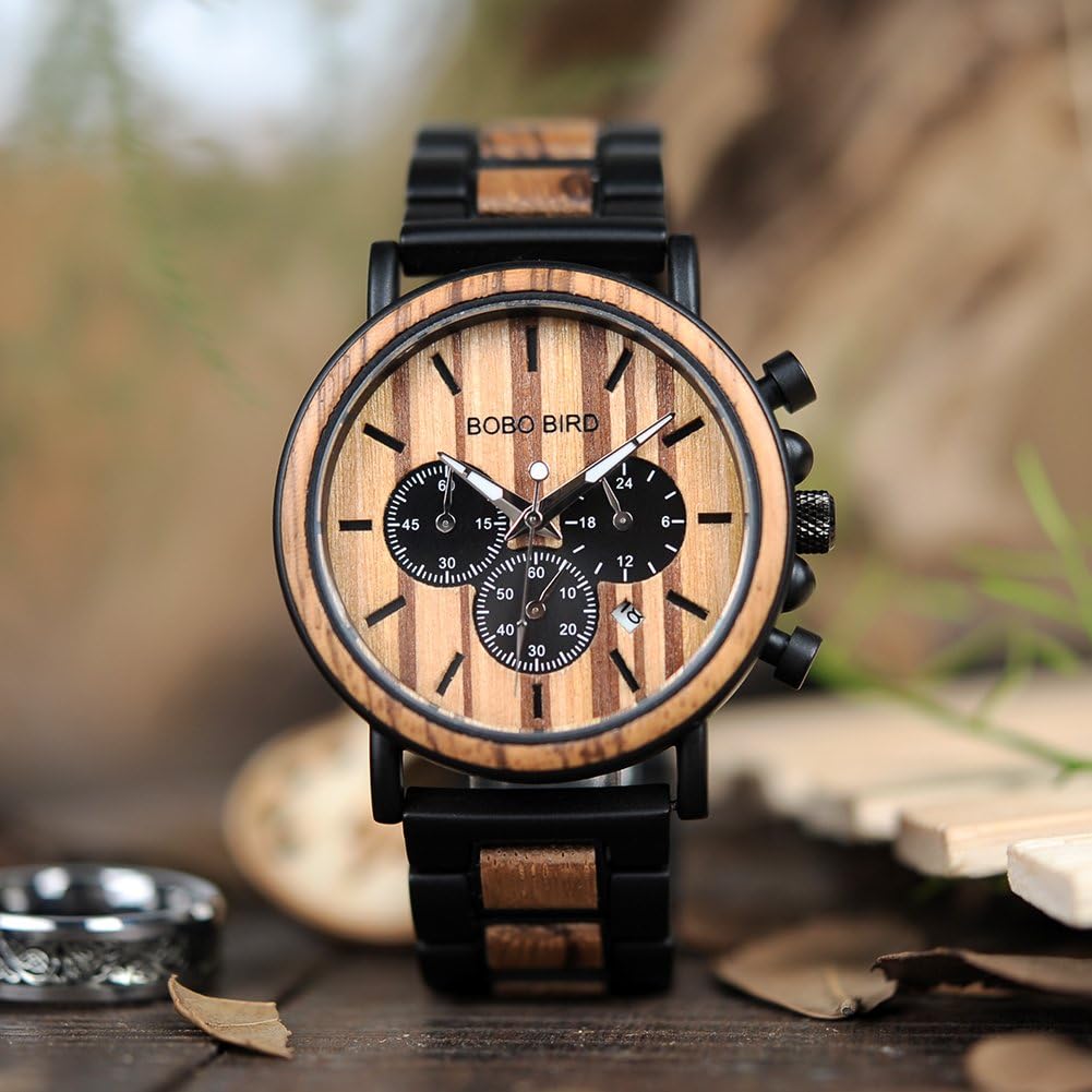 BOBO BIRD Mens Personalized Engraved Wooden Watches, Stylish Wood & Stainless Steel Combined Quartz Casual Wristwatches for Men Family Friends Customized Watch - Image 9
