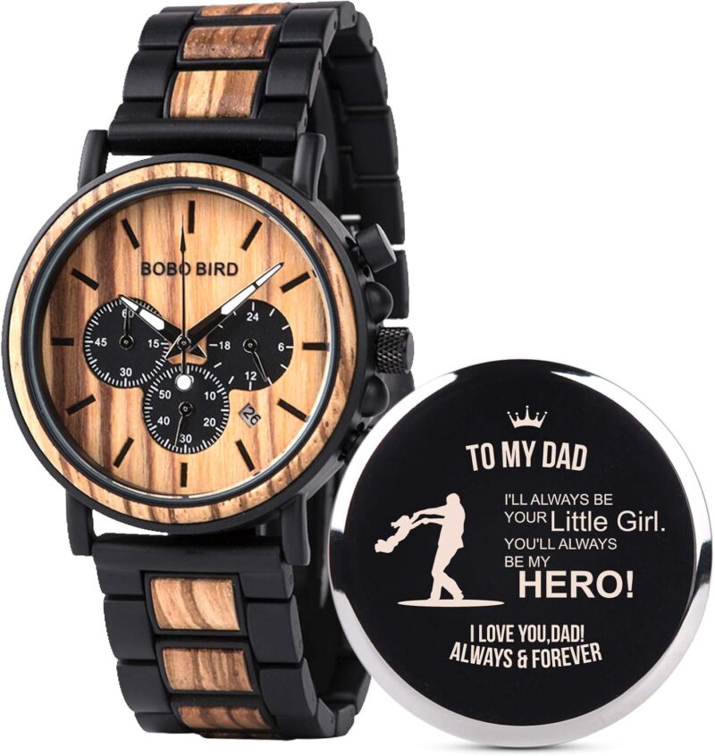 BOBO BIRD Mens Personalized Engraved Wooden Watches, Stylish Wood & Stainless Steel Combined Quartz Casual Wristwatches for Men Family Friends Customized Watch - Image 22