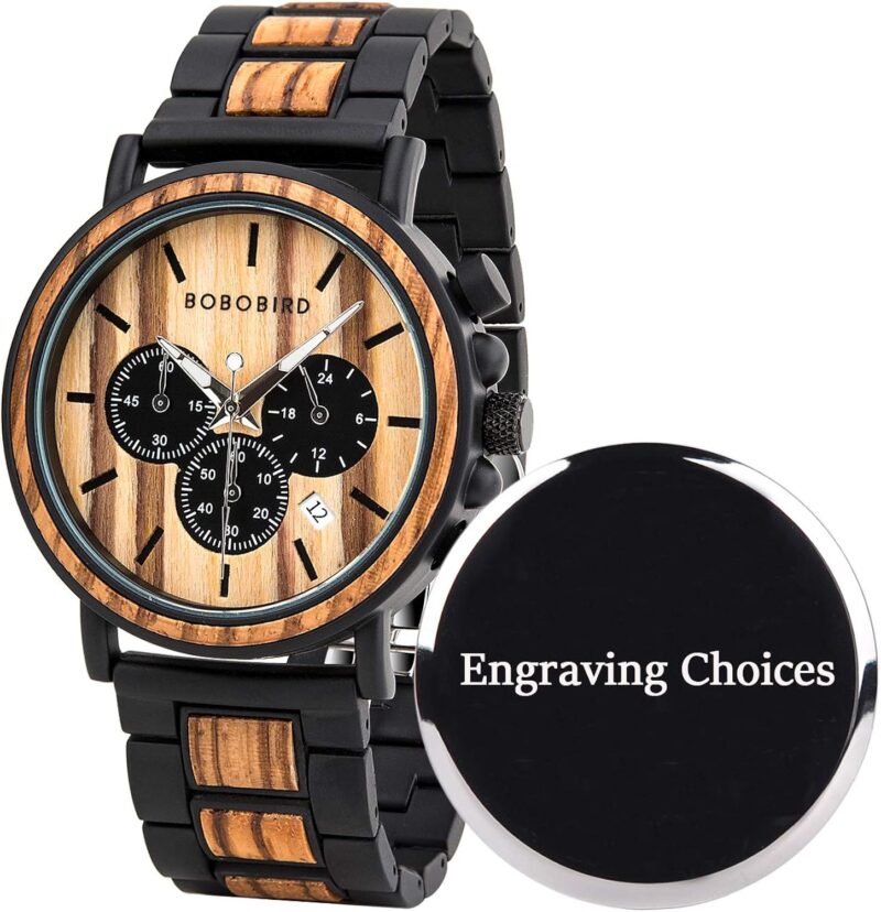 BOBO BIRD Mens Personalized Engraved Wooden Watches, Stylish Wood & Stainless Steel Combined Quartz Casual Wristwatches for Men Family Friends Customized Watch - Image 14