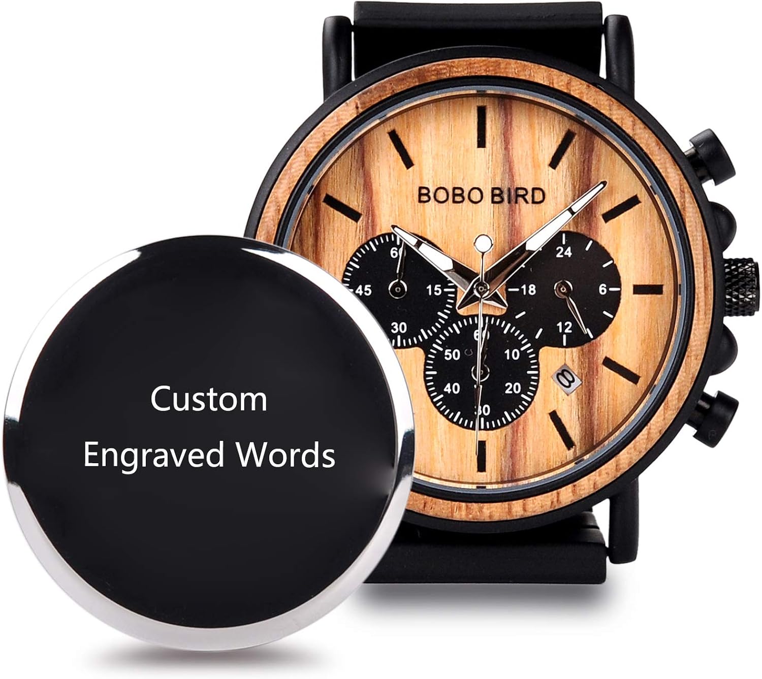 BOBO BIRD Mens Personalized Engraved Wooden Watches, Stylish Wood & Stainless Steel Combined Quartz Casual Wristwatches for Men Family Friends Customized Watch - Image 23