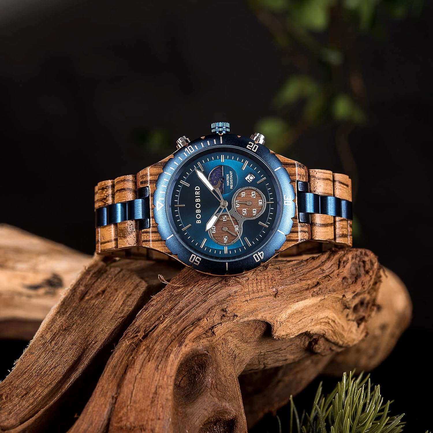 BOBO BIRD Mens Quartz Wooden Watches Stainless Steel Red Sandalwood Alloy Wood Watch for Male Classic Function Wristwatch Chronograph Luminous Hands Day and Night Date Display - Image 5