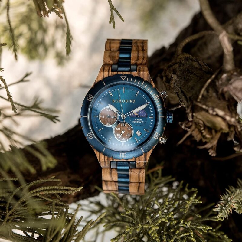 BOBO BIRD Mens Quartz Wooden Watches Stainless Steel Red Sandalwood Alloy Wood Watch for Male Classic Function Wristwatch Chronograph Luminous Hands Day and Night Date Display - Image 8