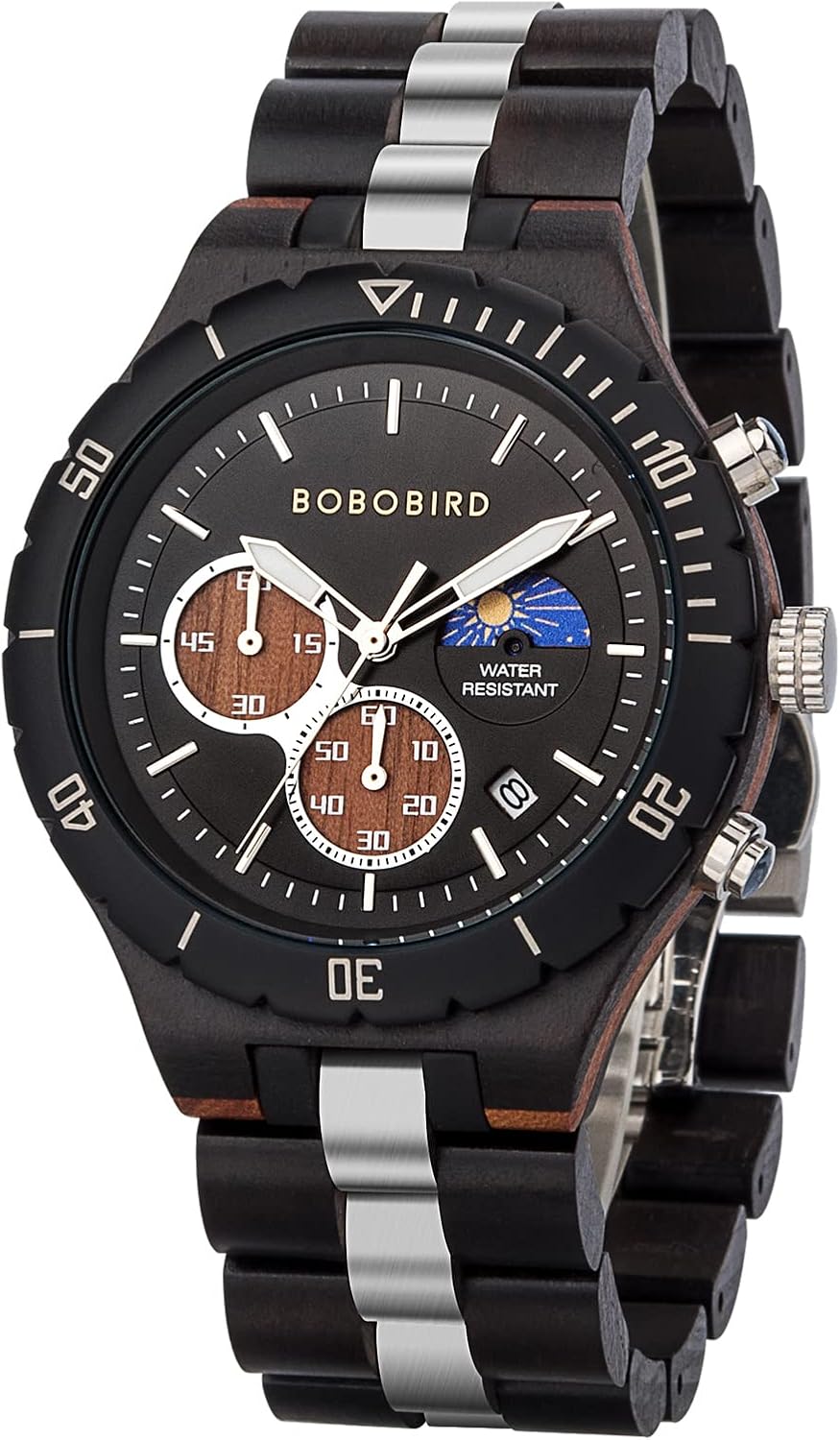 BOBO BIRD Mens Quartz Wooden Watches Stainless Steel Red Sandalwood Alloy Wood Watch for Male Classic Function Wristwatch Chronograph Luminous Hands Day and Night Date Display - Image 10