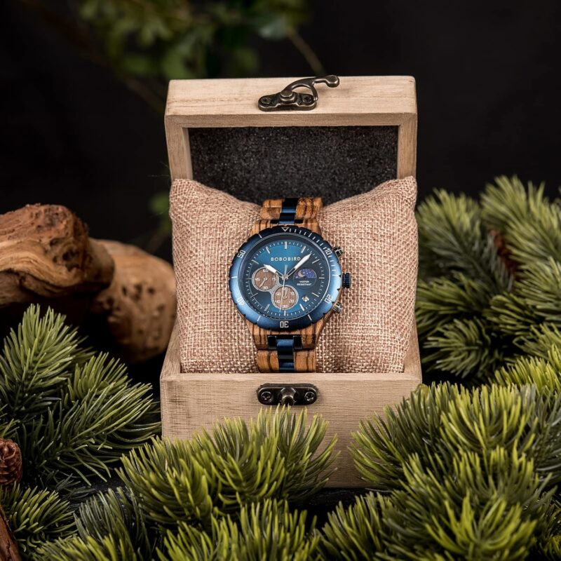 BOBO BIRD Mens Quartz Wooden Watches Stainless Steel Red Sandalwood Alloy Wood Watch for Male Classic Function Wristwatch Chronograph Luminous Hands Day and Night Date Display - Image 4