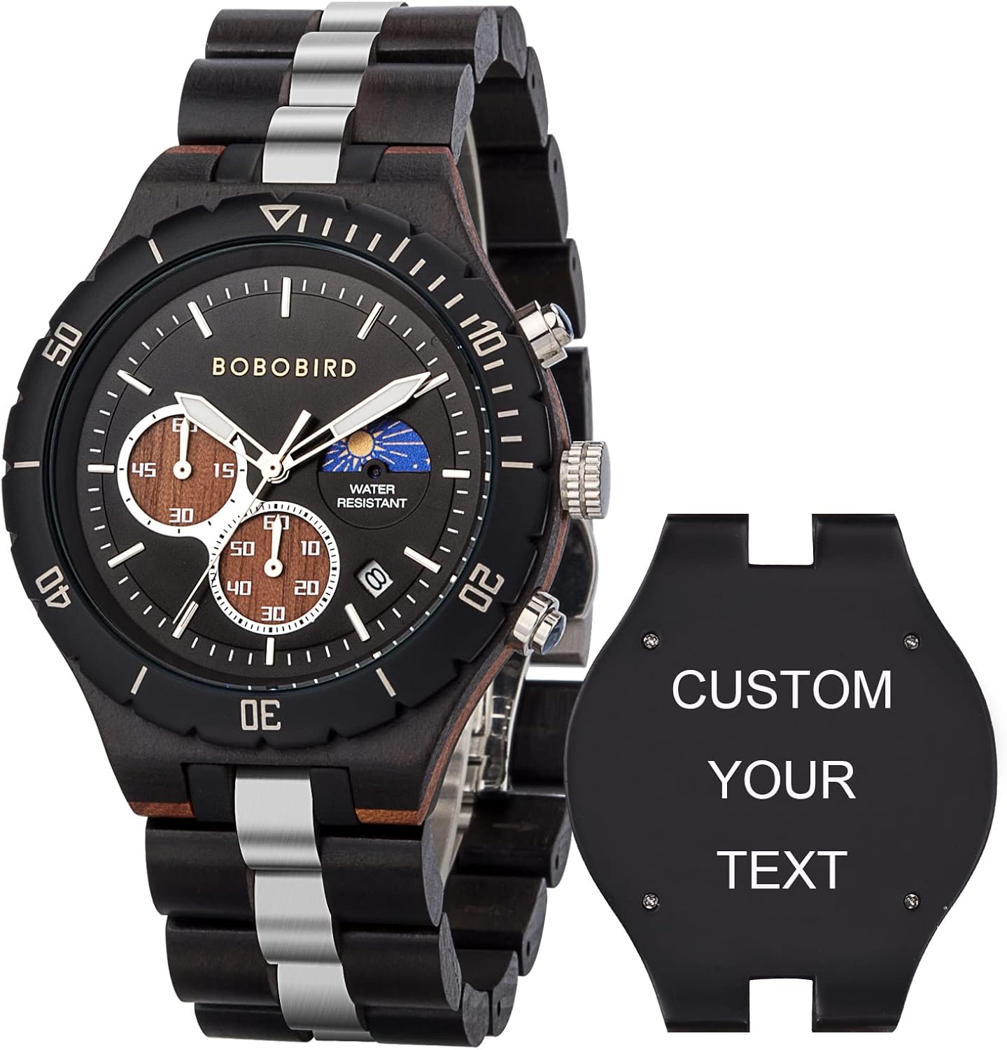 BOBO BIRD Mens Quartz Wooden Watches Stainless Steel Red Sandalwood Alloy Wood Watch for Male Classic Function Wristwatch Chronograph Luminous Hands Day and Night Date Display - Image 9