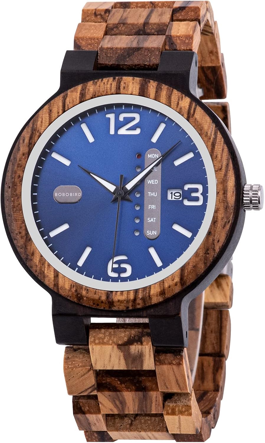 BOBO BIRD Week and Date Multi-Functional Display Men's Zebra Wooden Quartz Watch Lightweight Handmade Casual Wristwatches with Gift Box - Image 11
