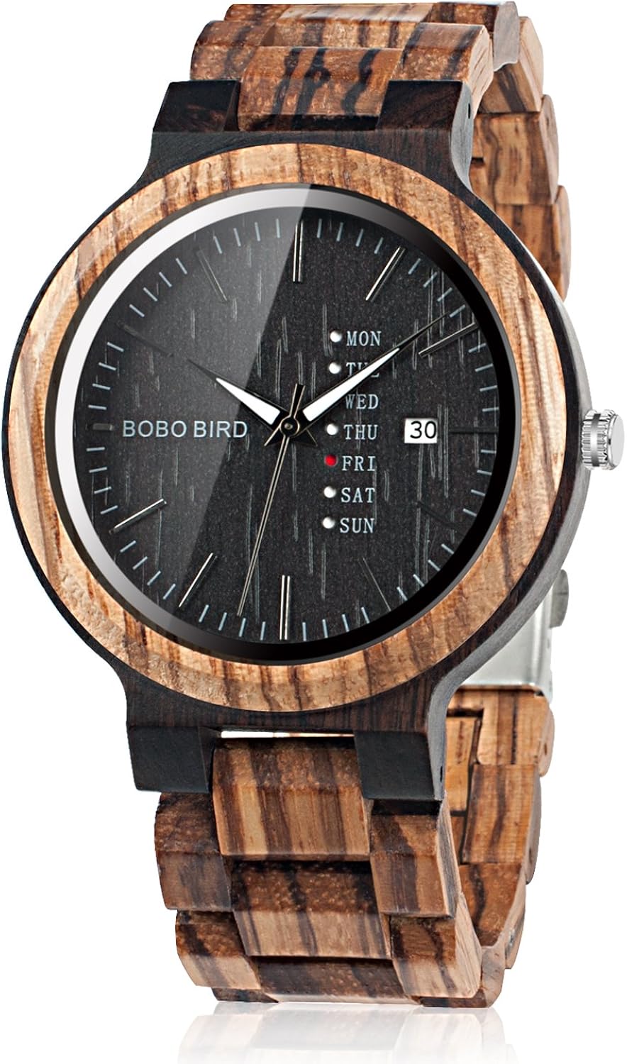 BOBO BIRD Week and Date Multi-Functional Display Men's Zebra Wooden Quartz Watch Lightweight Handmade Casual Wristwatches with Gift Box - Image 10