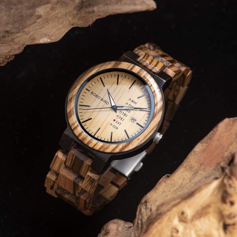 BOBO BIRD Week and Date Multi-Functional Display Men's Zebra Wooden Quartz Watch Lightweight Handmade Casual Wristwatches with Gift Box - Image 2
