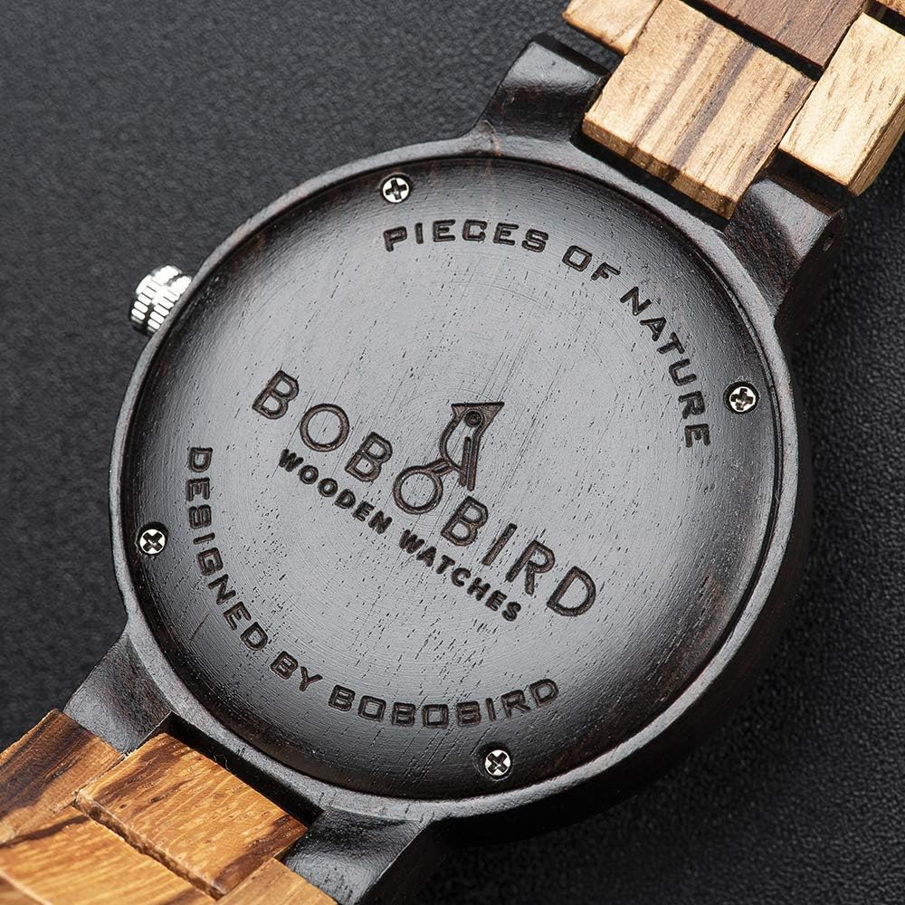 BOBO BIRD Week and Date Multi-Functional Display Men's Zebra Wooden Quartz Watch Lightweight Handmade Casual Wristwatches with Gift Box - Image 6