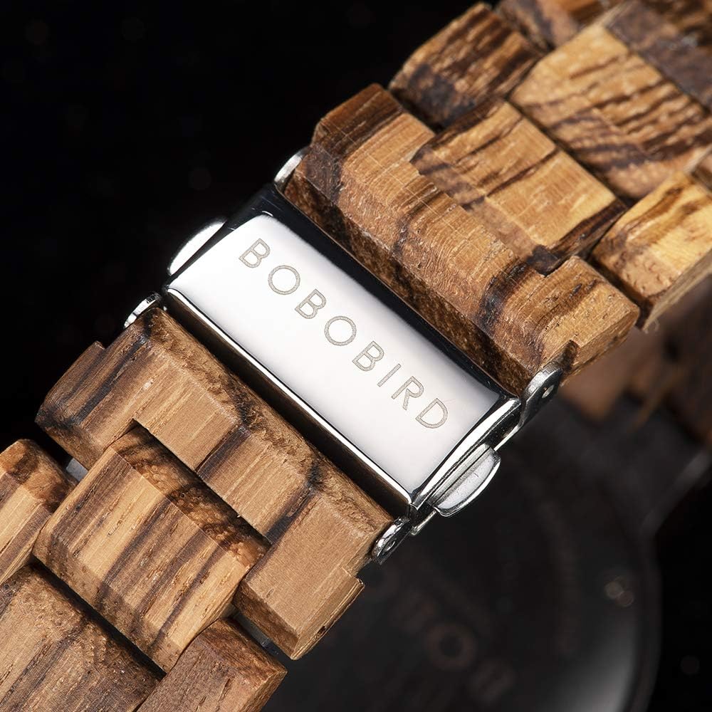 BOBO BIRD Week and Date Multi-Functional Display Men's Zebra Wooden Quartz Watch Lightweight Handmade Casual Wristwatches with Gift Box - Image 5