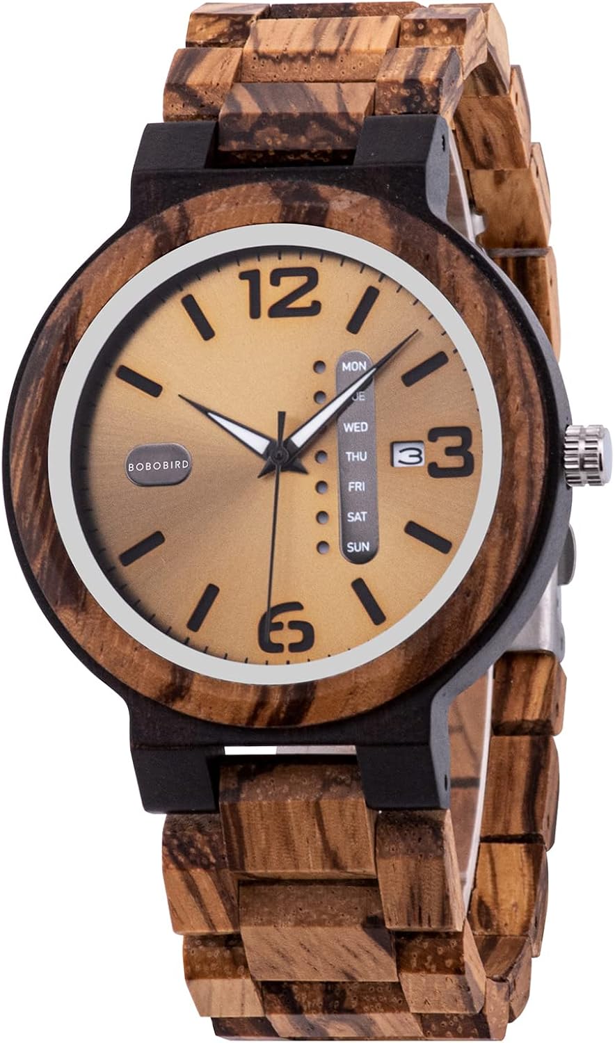 BOBO BIRD Week and Date Multi-Functional Display Men's Zebra Wooden Quartz Watch Lightweight Handmade Casual Wristwatches with Gift Box - Image 12