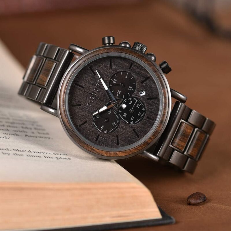 BOBO BIRD Wooden Mens Watches Stylish Wood & Stainless Steel Combined Chronograph Military Quartz Casual Wristwatches - Image 7