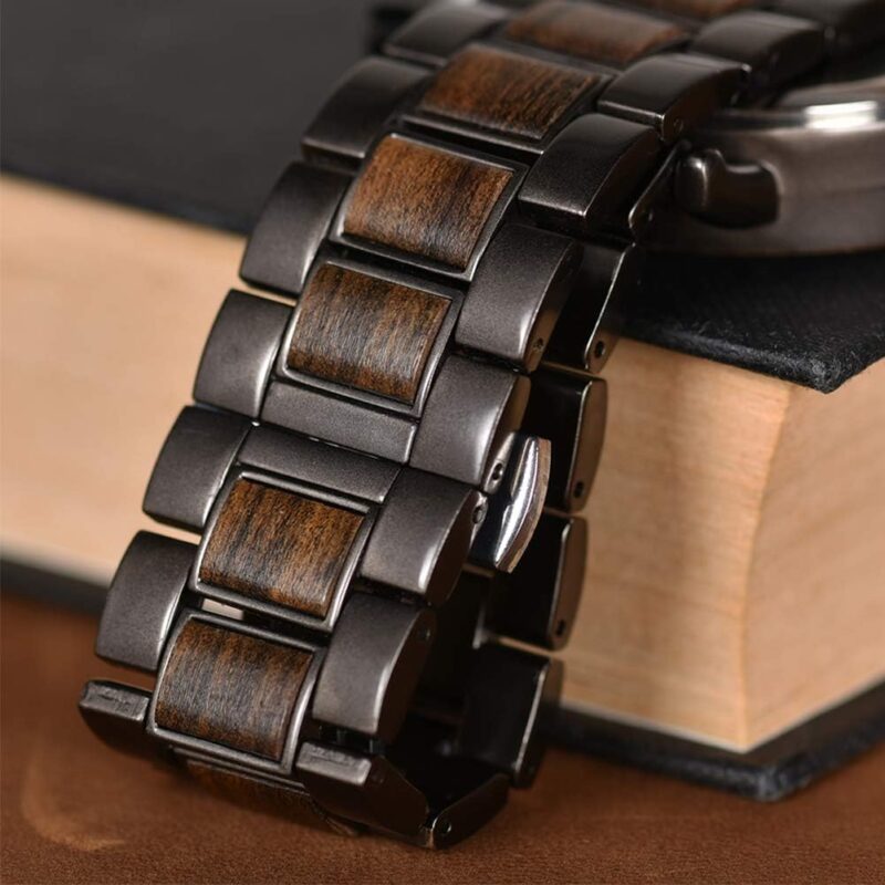 BOBO BIRD Wooden Mens Watches Stylish Wood & Stainless Steel Combined Chronograph Military Quartz Casual Wristwatches - Image 5